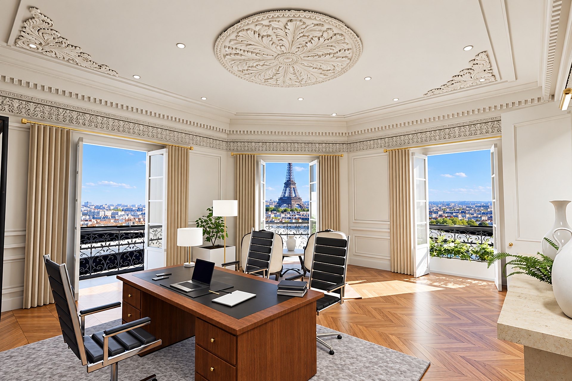 Le bureau de direction, face à la tour Eiffel.