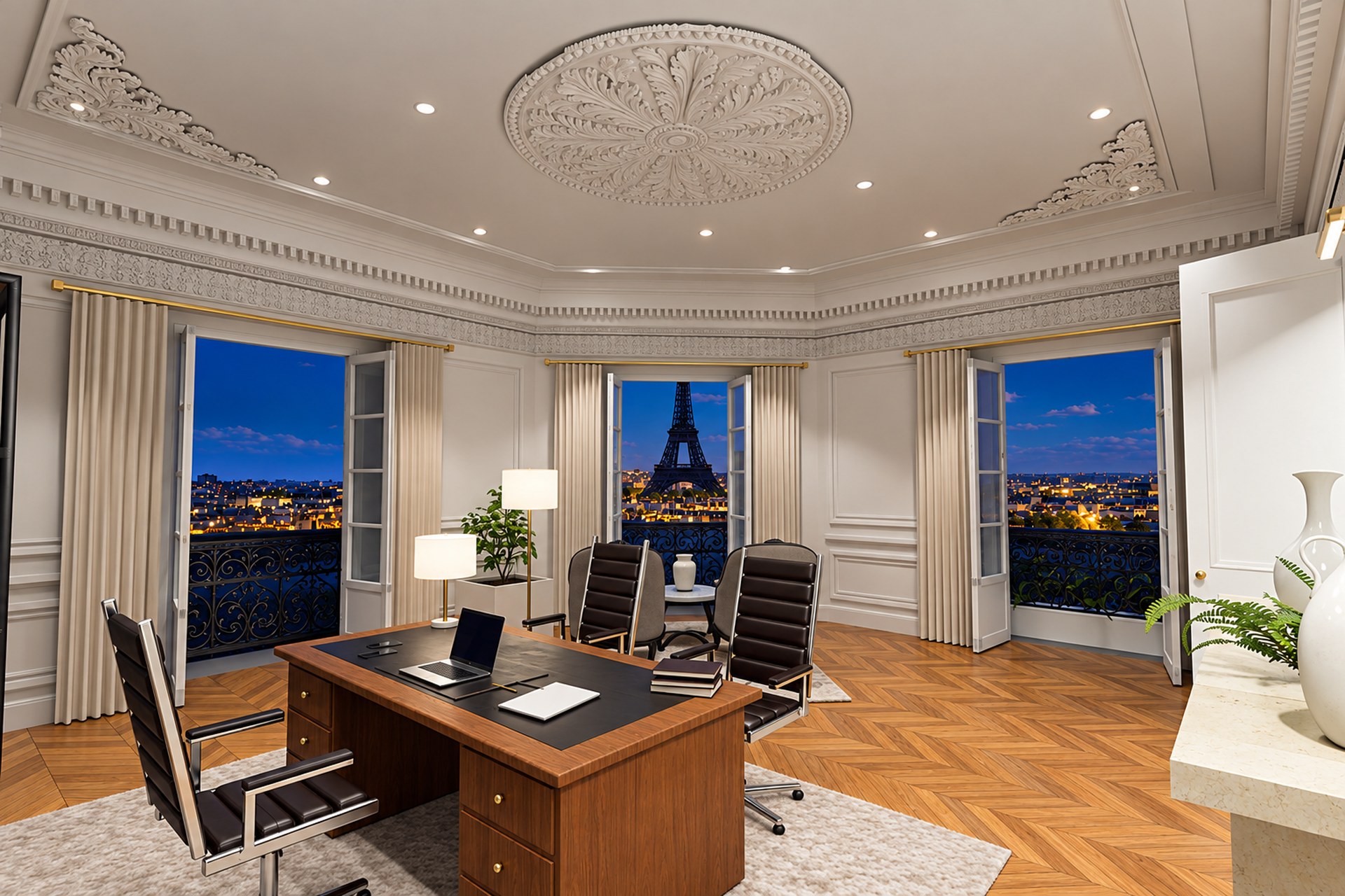 Le même bureau, le soir.