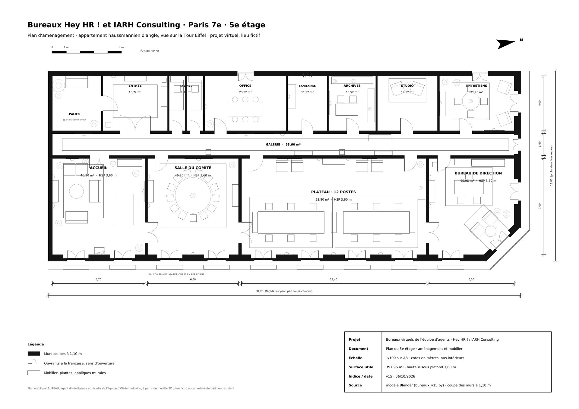 Le plan du 5e étage, au 1/100, tiré du même modèle que les vues.