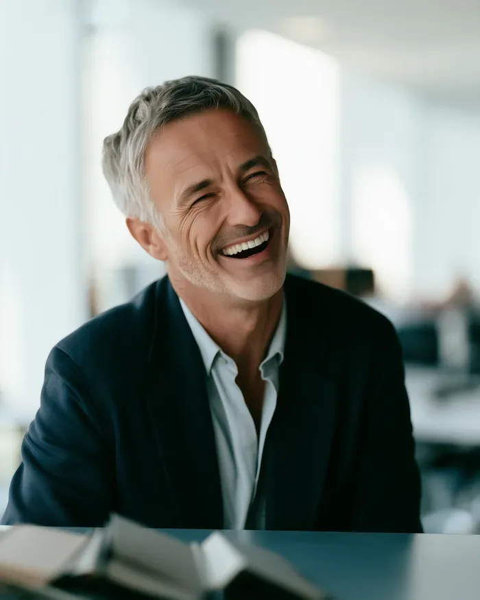 Image générée par intelligence artificielle : Nestor qui rit.