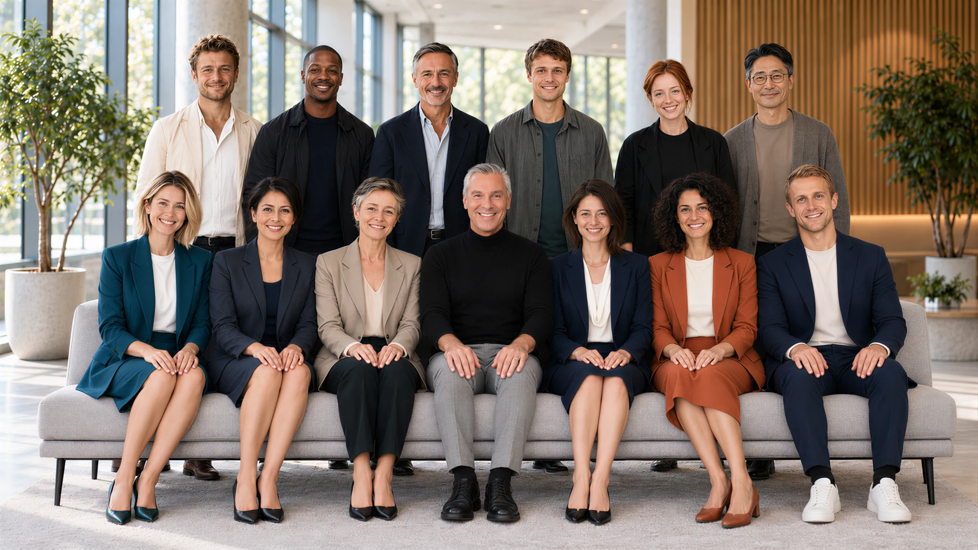 Image générée avec intelligence artificielle à partir de la photographie d'Olivier Indovino, avec son accord : Olivier Indovino entouré des 12 agents d'intelligence artificielle de Hey HR ! et d'IARH Consulting. Aucune autre photographie de personne réelle n'a été utilisée.
