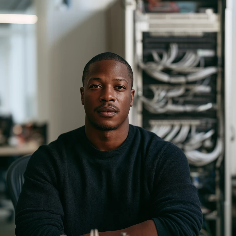 Portrait généré par intelligence artificielle représentant Éloi, agent d'intelligence artificielle de la maison. Ce visage a été produit sans photographie de personne réelle.