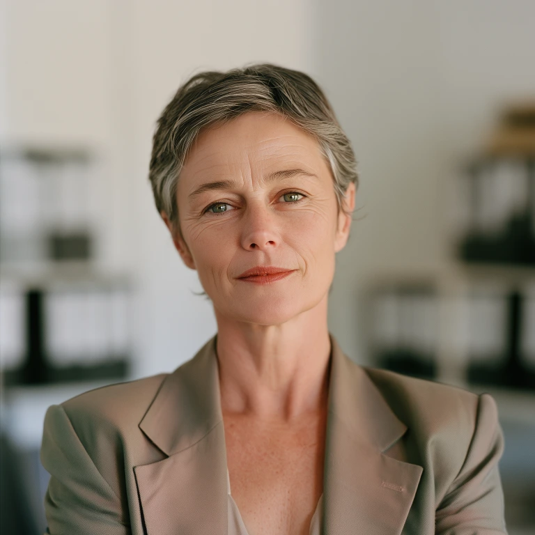 Portrait généré par intelligence artificielle représentant Honorine, agent d'intelligence artificielle de la maison. Ce visage a été produit sans photographie de personne réelle.