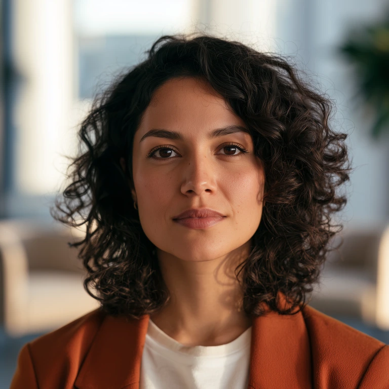 Portrait généré par intelligence artificielle représentant Rosalie, agent d'intelligence artificielle de la maison. Ce visage a été produit sans photographie de personne réelle.